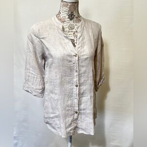 LUNGO L’ARNO Beige‎ Linen long sleeve top size S.